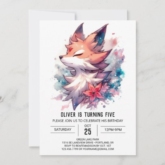 Playful Custom Fox Geburtstag Einladung (Vorderseite)