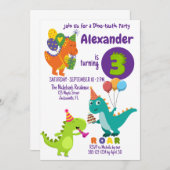 Playful Dinosaurier drei Jahre Einladung zum Gebur (Vorne/Hinten)