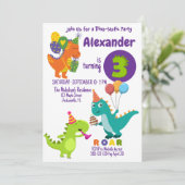 Playful Dinosaurier drei Jahre Einladung zum Gebur (Stehend Vorderseite)
