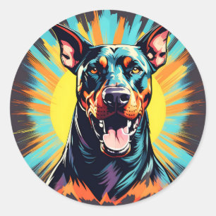 Playful Doberman Pinscher Runder Aufkleber