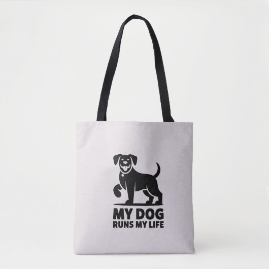 Playful Dog Outline "My Dog Runs My Life" Art Tasche (Vorderseite)