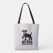 Playful Dog Outline "My Dog Runs My Life" Art Tasche (Rückseite)