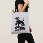 Playful Dog Outline "My Dog Runs My Life" Art Tasche (Von Nahem)