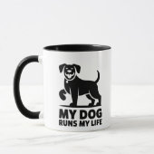 Playful Dog Outline "My Dog Runs My Life" Art Tasse (Links)
