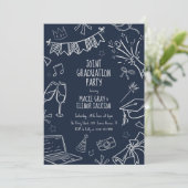 Playful Doodle Joint Graduation Party Einladung (Stehend Vorderseite)