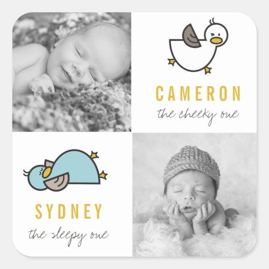 Playful Ducks Twin Boys New Babys Foto Sticker (Vorderseite)