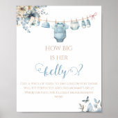 Playful Dusty Blue Baby Bly Guessing Game Floral Poster (Vorne)
