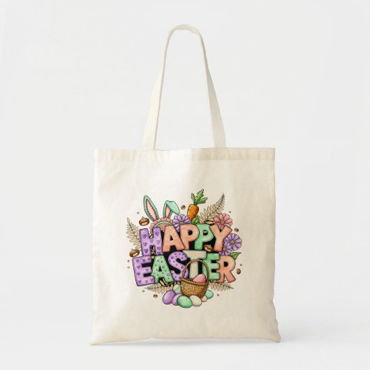 Playful Easter Artwork With Bunny Ears and Florals Tragetasche (Vorne)