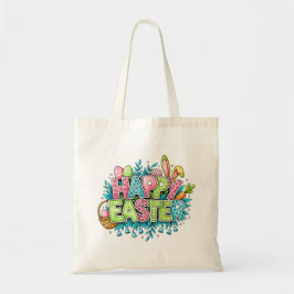 Playful Easter Artwork With Bunny Ears and Florals Tragetasche