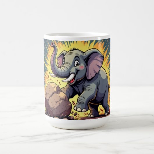 Playful Elephant Pushing a Rock – Fun Cartoon Anim Kaffeetasse (Mittel)