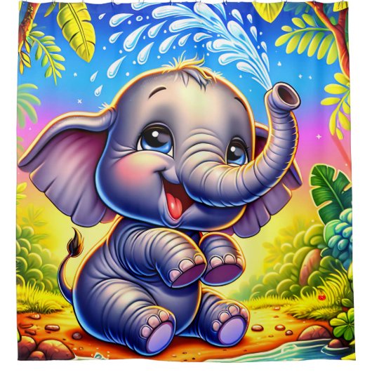 "Playful Elephant Splash" Duschvorhang (Vorderseite)