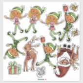Playful Elves and Dynamic Santa Poses Custom Cut Aufkleber (Blatt)