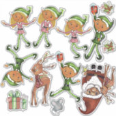 Playful Elves and Dynamic Santa Poses Custom Cut Aufkleber (Vorderseite)
