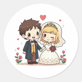 Playful Fairy Tale Couple - Charming Kawaii Scene Runder Aufkleber