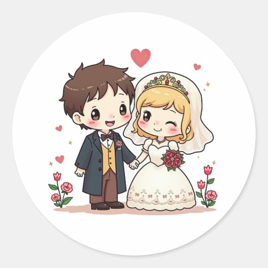 Playful Fairy Tale Couple - Charming Kawaii Scene Runder Aufkleber (Vorderseite)