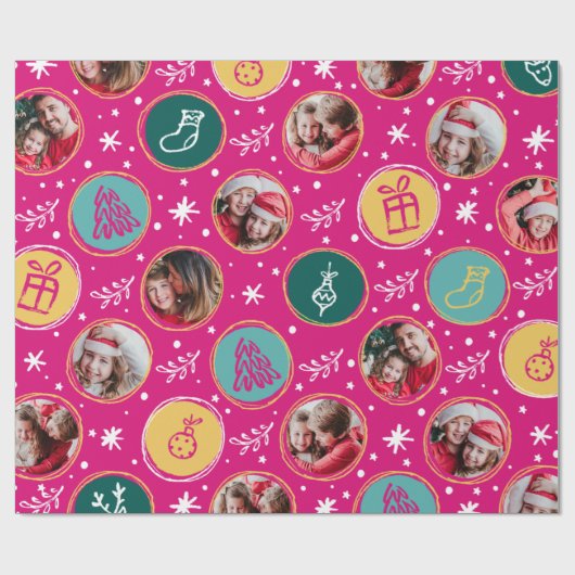 Playful Familie Foto Collage Weihnachten Heiße Ros Geschenkpapier (Flach)