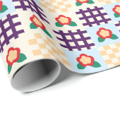 Playful Floral Grid Pattern Geschenkpapier (Rolleneckpunkt)