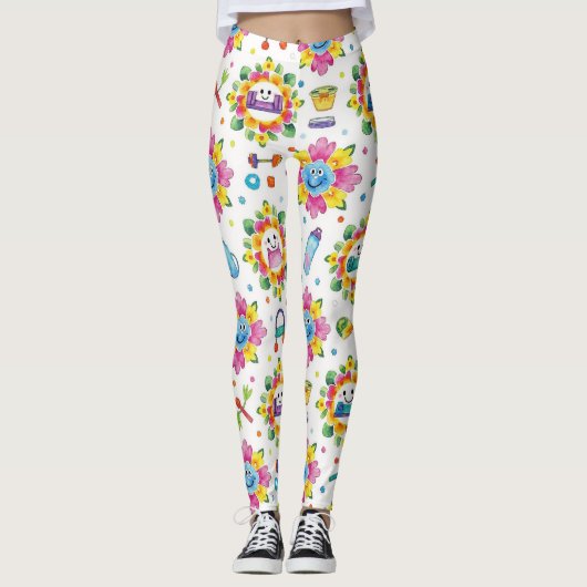 Playful Floral Mandalas Seamless Pattern Leggings (Vorderseite)