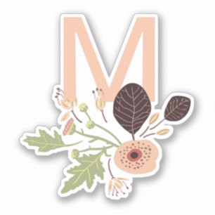 Playful Floral Mix Motif mit Anfangsaufkleber Aufkleber