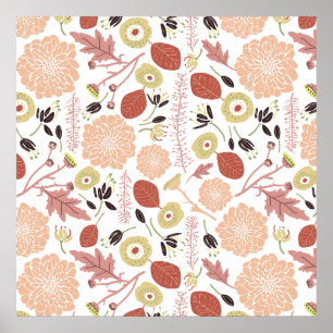 Playful Floral Mix Peach Green Whimsistische Blume Poster