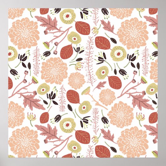 Playful Floral Mix Peach Green Whimsistische Blume Poster (Vorne)