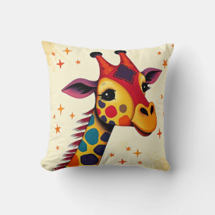 Playful Folk Art Giraffe mit Sternen Kissen
