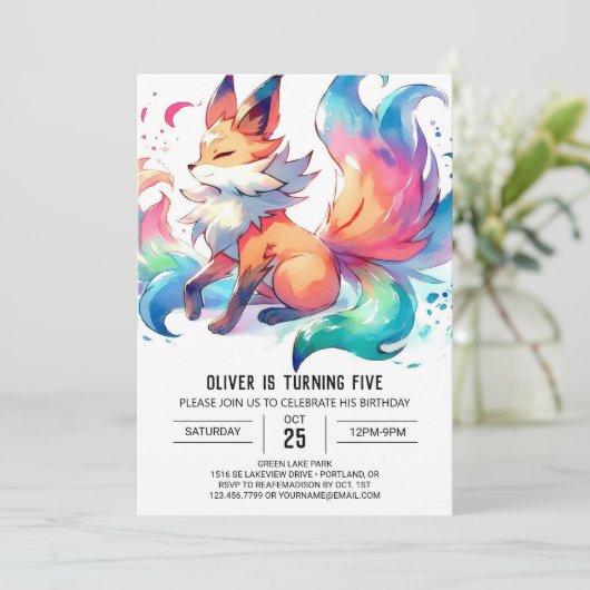 Playful Fox Birthday Einladung (Stehend Vorderseite)
