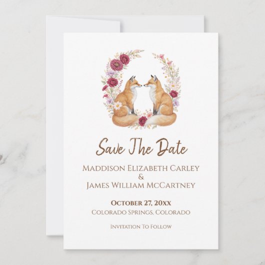 Playful Fox Herbstfloral Save The Date (Vorderseite)