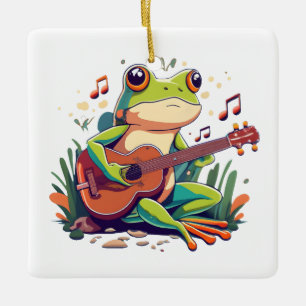 Playful Frog with Banjo - Niedliches musikalisches Keramikornament