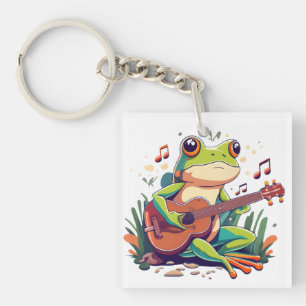 Playful Frog with Banjo - Niedliches musikalisches Schlüsselanhänger