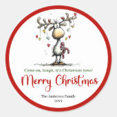 Playful funny deer sticker red green doodle style (Vorderseite)