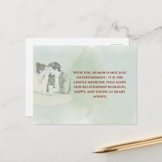 Playful & Funny Love Quote Postcard | Laughing Cou Postkarte (Vorderseite/Rückseite Beispiel)