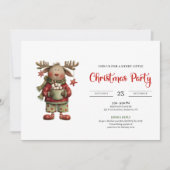 Playful Funny Reindeer watercolor holiday invite Einladung (Vorderseite)