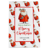 Playful funny Santa Claus minimalist festive Mittlere Geschenktüte (Vorderseite)