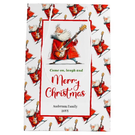 Playful funny Santa minimalist festive gift bag Mittlere Geschenktüte (Rückseite)