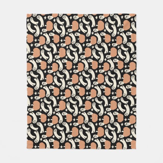 Playful Ghosts and Pumpkins on Black – Halloween R Fleecedecke (Vorderseite)