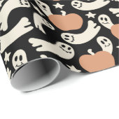 Playful Ghosts and Pumpkins on Black – Halloween R Geschenkpapier (Rolleneckpunkt)