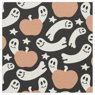 Playful Ghosts and Pumpkins on Black – Halloween R Stoff
