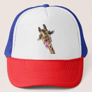 Playful Giraffe Tongue Out Trucker Hat Lächeln Truckerkappe
