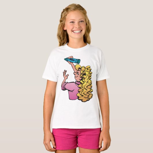 Playful Girl with Crayon T-Shirt (Vorne ganz)