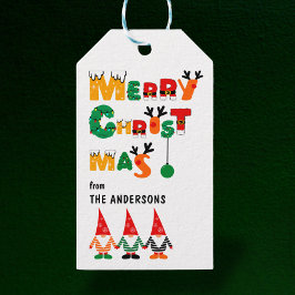 Playful Gnomes Whimsical Schriftartes Frohe Weihna Geschenkanhänger
