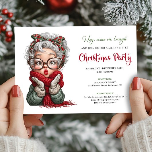 Playful Grandma Xmas Cartoon Celebration Invite Einladung