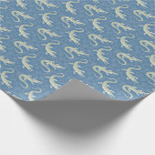 Playful Green Alligator Paisley on Blue Geschenkpapier (Ecke)