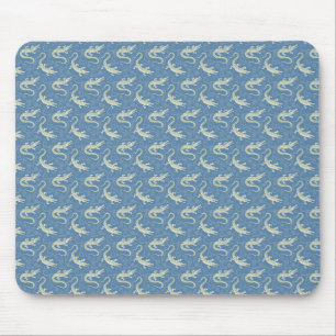 Playful Green Alligator Paisley on Blue Mousepad