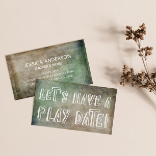 Playful Green Brown Grunge Mommy Play Date Card Telefonnummerkarte