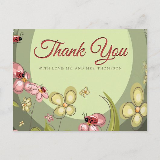 Playful Green & Lady Vogel Vielen Dank Postkarte (Vorderseite)