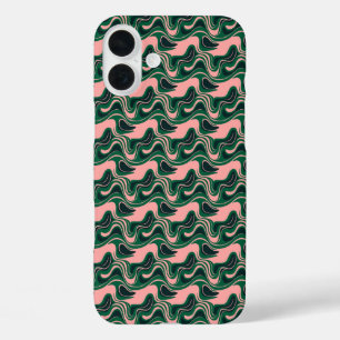 "Playful Green & Pink Waves" iPhone 16 Plus Hülle