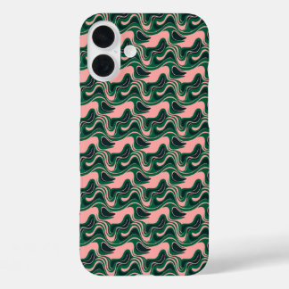 "Playful Green & Pink Waves" iPhone 16 Plus Hülle