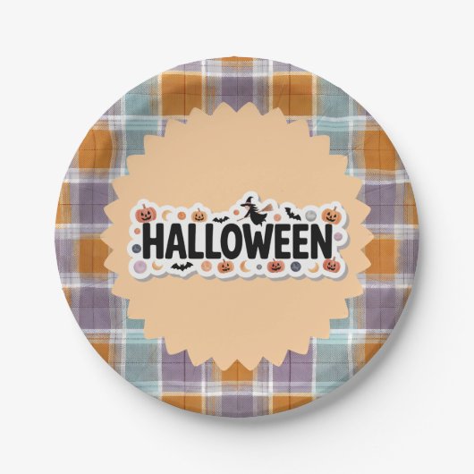 Playful Halloween Plaid Pappteller (Vorderseite)