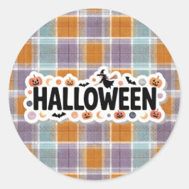 Playful Halloween Plaid Runder Aufkleber